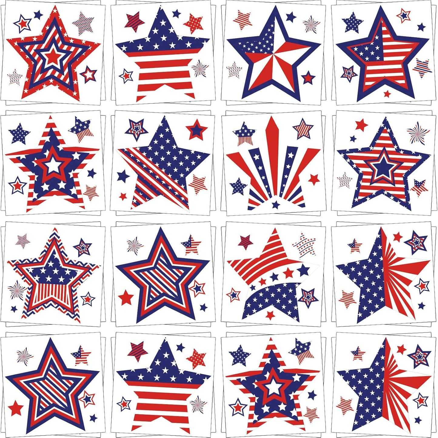 JUNEBRUSHS 4th of July Temporary Tattoos, 180 Pcs Patriotic Stars Tattoos Red White and Blue Party Decorations USA Independence Day Supply 12 Styles Safety Face Make up for Fourth of July Memorial Day