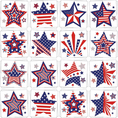 JUNEBRUSHS 4th of July Temporary Tattoos, 180 Pcs Patriotic Stars Tattoos Red White and Blue Party Decorations USA Independence Day Supply 12 Styles Safety Face Make up for Fourth of July Memorial Day
