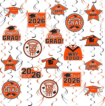 31 Pieces Graduation Decorations Class of 2026, Graduation Hanging Swirl Congrats Grad and Graduation Party Decorations(red, Black)