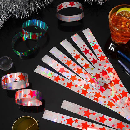 Glenmal 500 Pcs Wristbands for Event Neon Patriotic Star Wristbands Bulk for Events Plastic Waterproof Carnival Wrist Bands Adhesive Bracelet for 4th of July 250 Anniversary(Red)