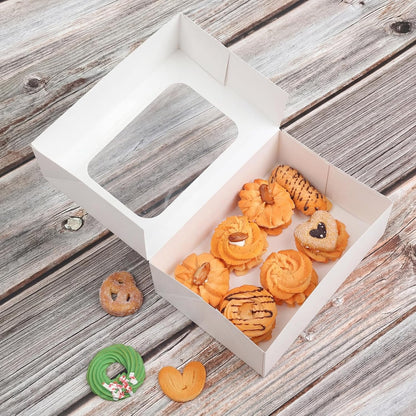 YEKTFS 24 Pcs Cookie Boxes with Window for Paper Gift Giving Brown Bakery Gift Boxes 9 x 6.3 x 3 Inch, Easy Estate Holiday Packaging for Cookie, Cupcaked, Donuts & Pastries