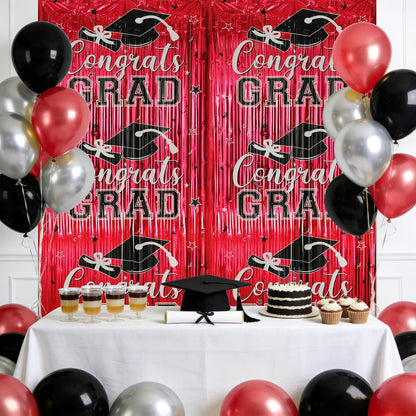Gradution Party Suppiles Backdrop Decoration 2026, Claas of 2026 Streamer Tinsel Foil Fringe Curtains, Photo Booth Prop Backdrop, Black Grad Photo Backgrounds
