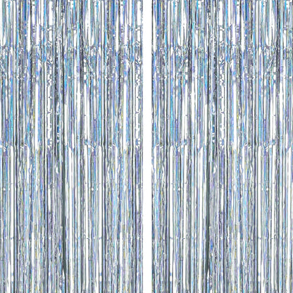 PartyWoo Silver Streamers 3pcs Tinsel Backdrop 8.2FT Metallic Tinsel Foil Fringe Streamer Curtains Party Photo Booth Backdrop for Graduation Baby Shower Bachelorette Wedding Disco Party Decorations