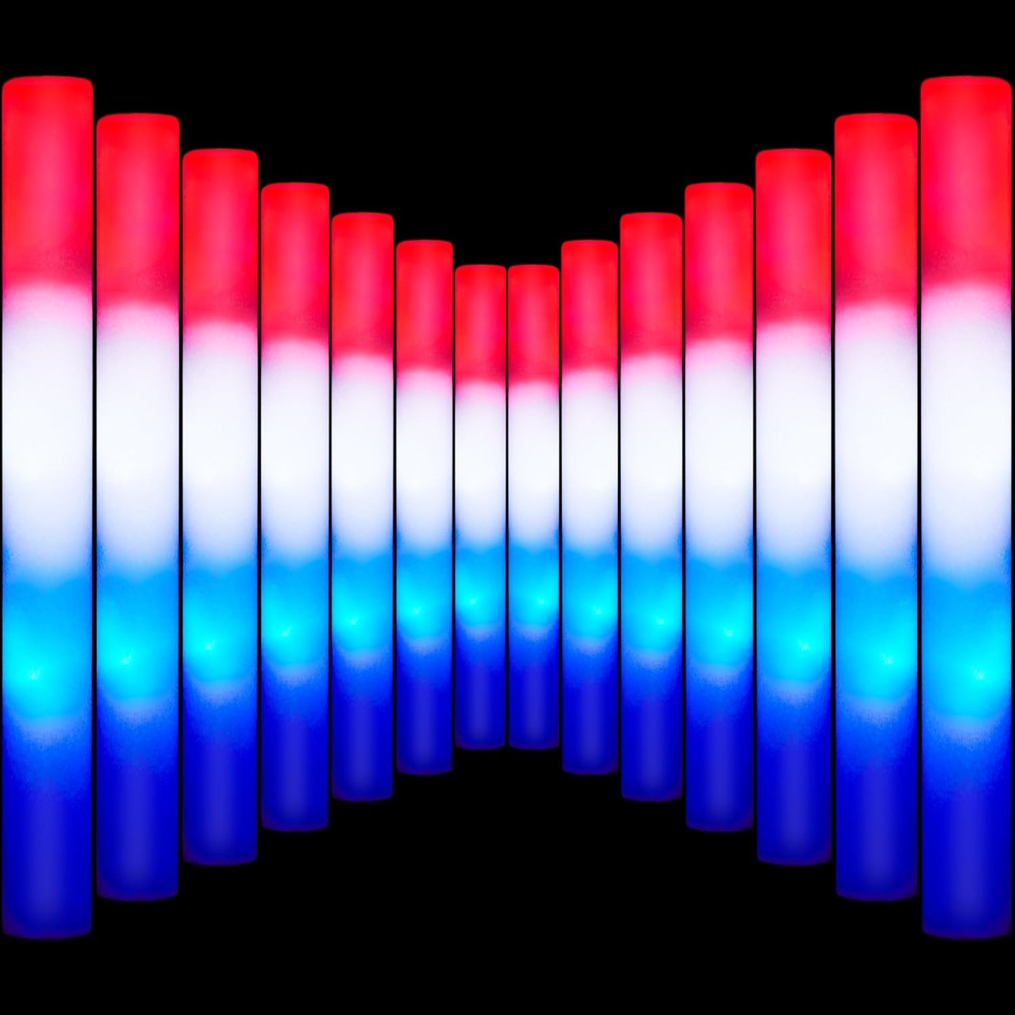 JOYIN 12 Pcs July 4th Foam Glow Sticks, 16" Red White Blue Patriotic LED Sticks with 3 Lightup Modes, Glow in the Dark Party Favor Supply for Independence Day Parade Carnival Festive Celebration