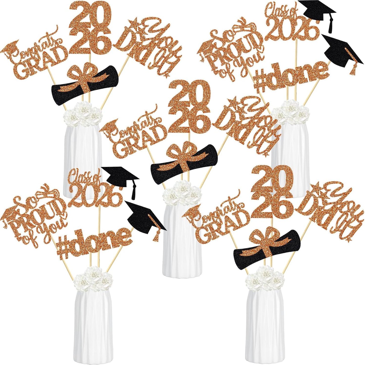 24Pcs 2026 Graduation Table Centerpieces Gold, Graduation Centerpieces for Tables 2026 Gold Class of 2026 Graduation Centerpiece Sticks for 2026 Graduation Party Table Decorations Gold