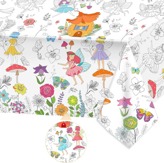 PHOGARY Giant Flowers Butterfly Coloring Poster Coloring Tablecloth for Kids, 47x71inch Colouring Table Cover Jumbo Coloring Tablecloth for Birthday Party Crafts Gift Art Coloring Educational, White