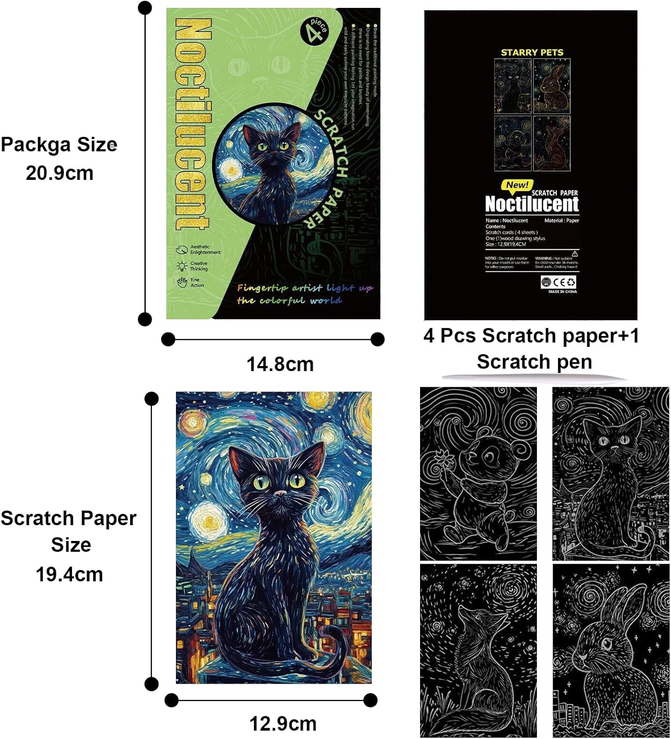 Georgie Porgy Scratch Paper Art Set for Kids Adults Magic Rainbow Scratchboards for DIY Arts and Crafts Kits Christmas Birthday Gift with Scratching Tools Kit (A4-Noctilucent Whale + Sea World)