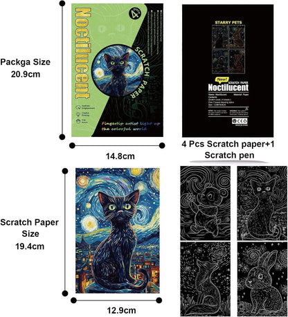 Georgie Porgy Scratch Paper Art Set for Kids Adults Magic Rainbow Scratchboards for DIY Arts and Crafts Kits Christmas Birthday Gift with Scratching Tools Kit (A4-Noctilucent Whale + Sea World)