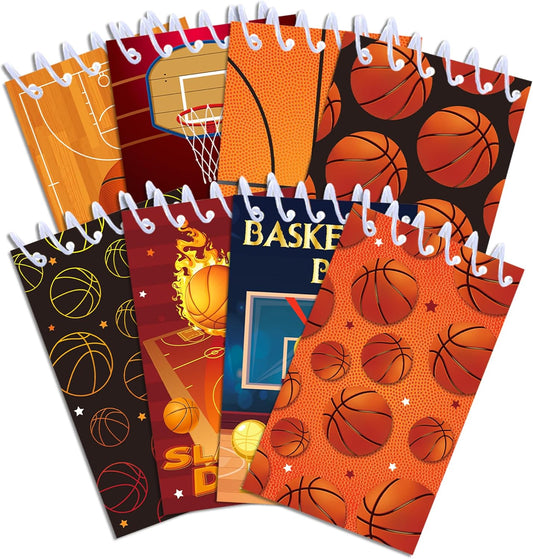 8pcs Sports Theme Basketball Pattern Mini Notepads Spiral Journal Notebooks for Teens Teacher Classroom Reward Sports Birthday Party Favors Gifts