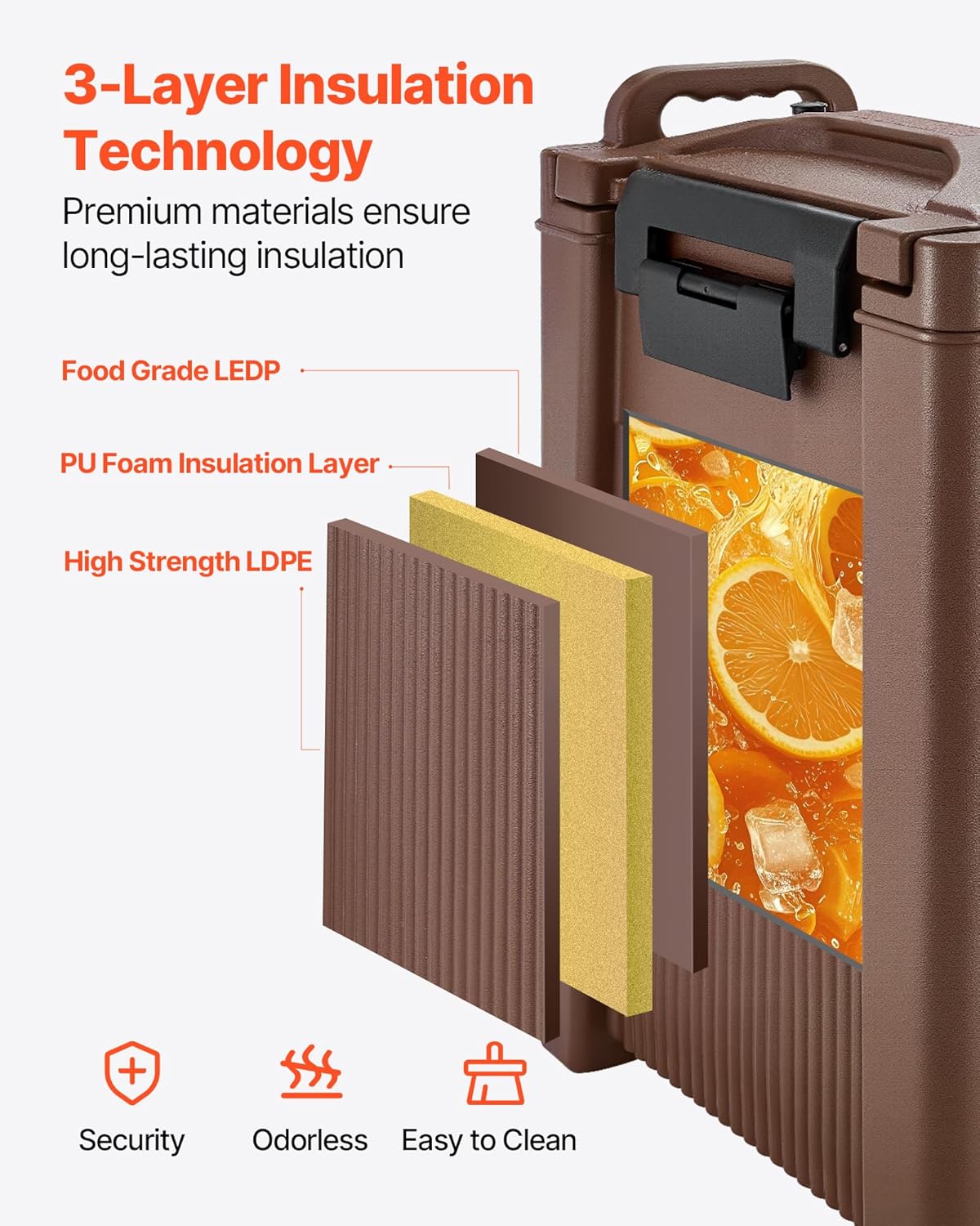 VEVOR Insulated Beverage Dispenser, 5 Gal/19L Hot and Cold Beverage Server with Spigot & Handle, Food-Grade Thermal Drink Dispenser Cooler for Tea Coffee Water in Cafes & Restaurants, Brown