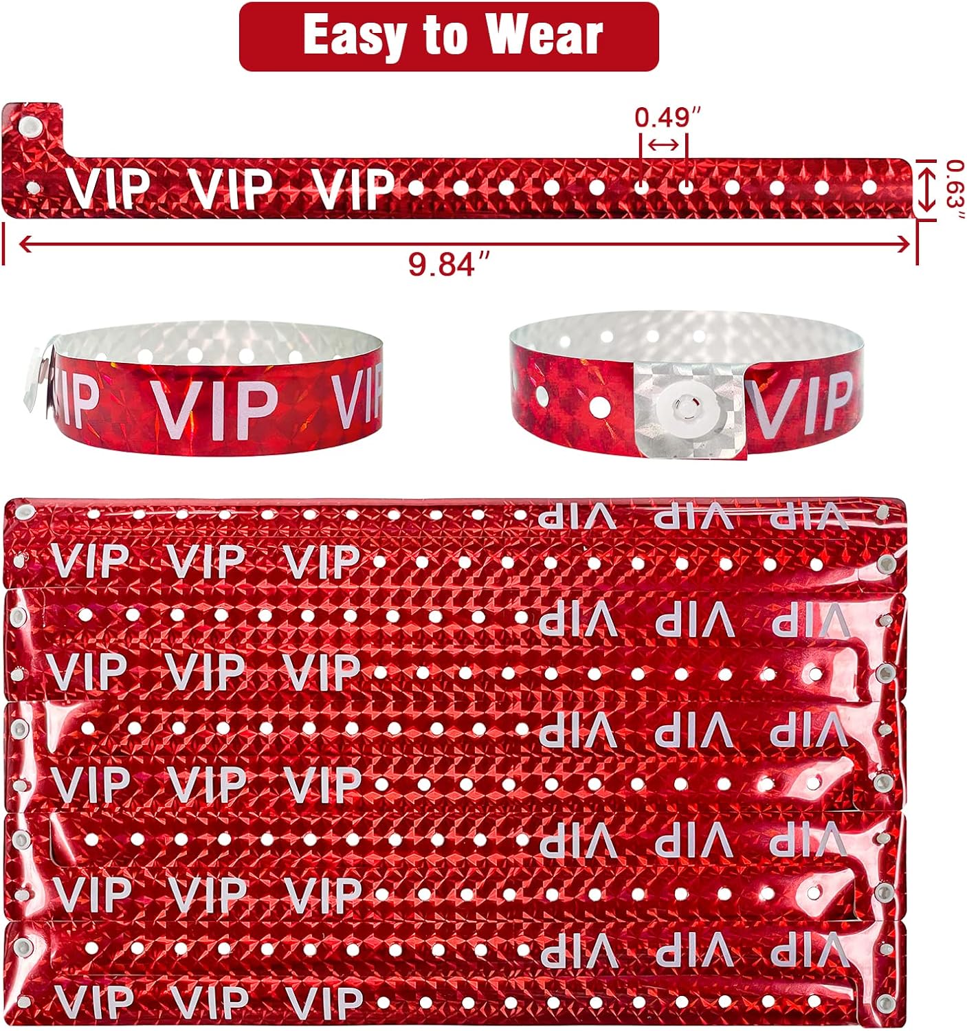 Ouchan Holographic VIP Plastic Wristbands Silver - 100 Pack Vinyl Wristbands for Events Parties