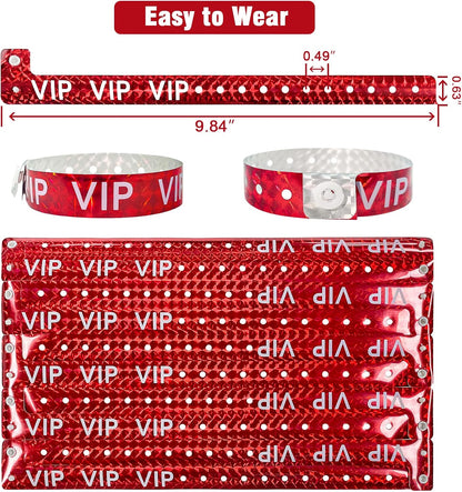 Ouchan Holographic VIP Plastic Wristbands Silver - 100 Pack Vinyl Wristbands for Events Parties