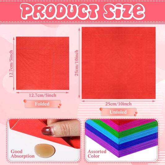 Yahenda 320 Pieces 8 Colors Rainbow Cocktail Napkin Disposable Beverage Paper Assorted Colors Party Napkins for Wedding Dinner Brithday Dessert Candy Party(10 x 10 Inches,Colorful)