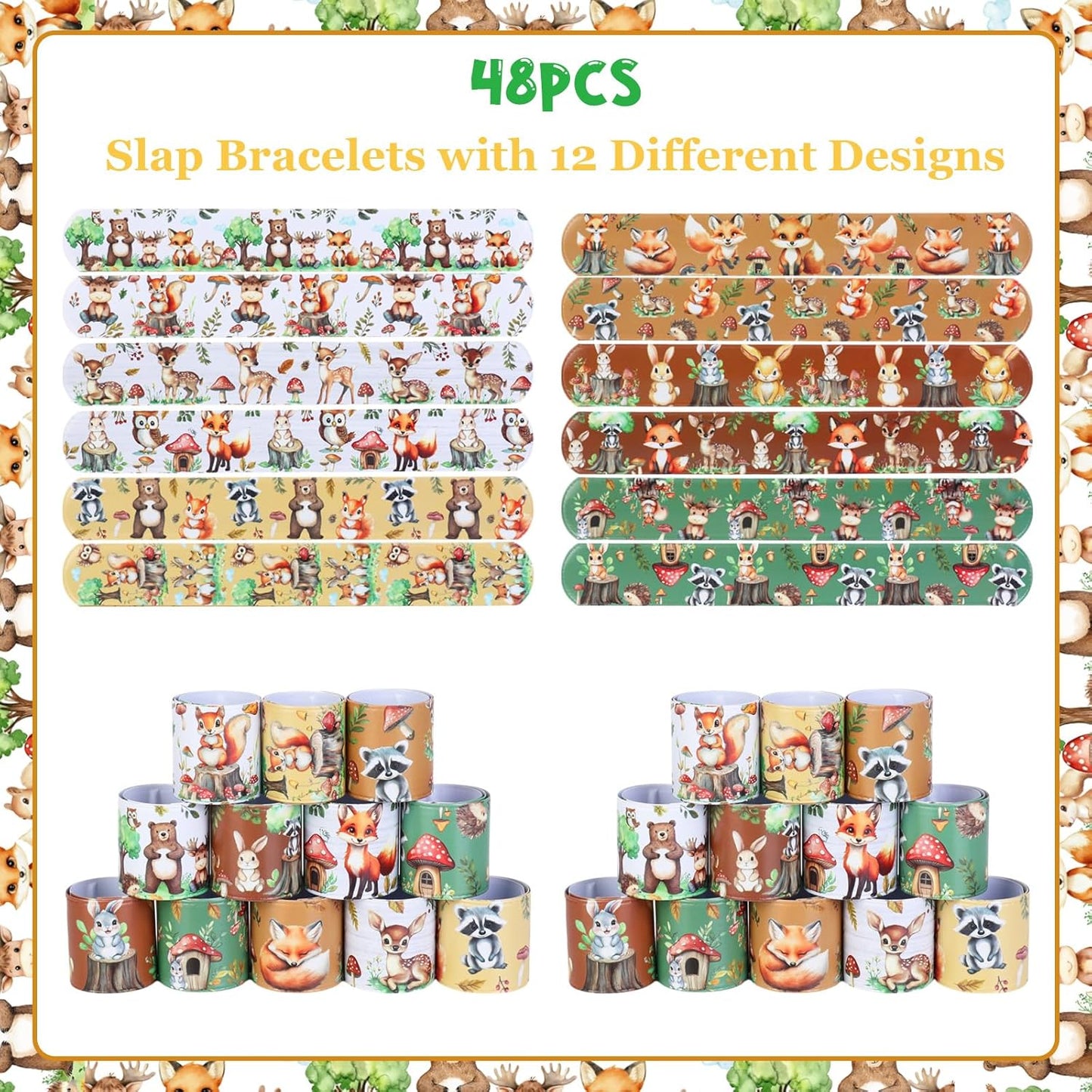 Serencatcher 48pcs Slap Bracelets Party Favors for Birthday Baby Shower Party Supplies Gifts