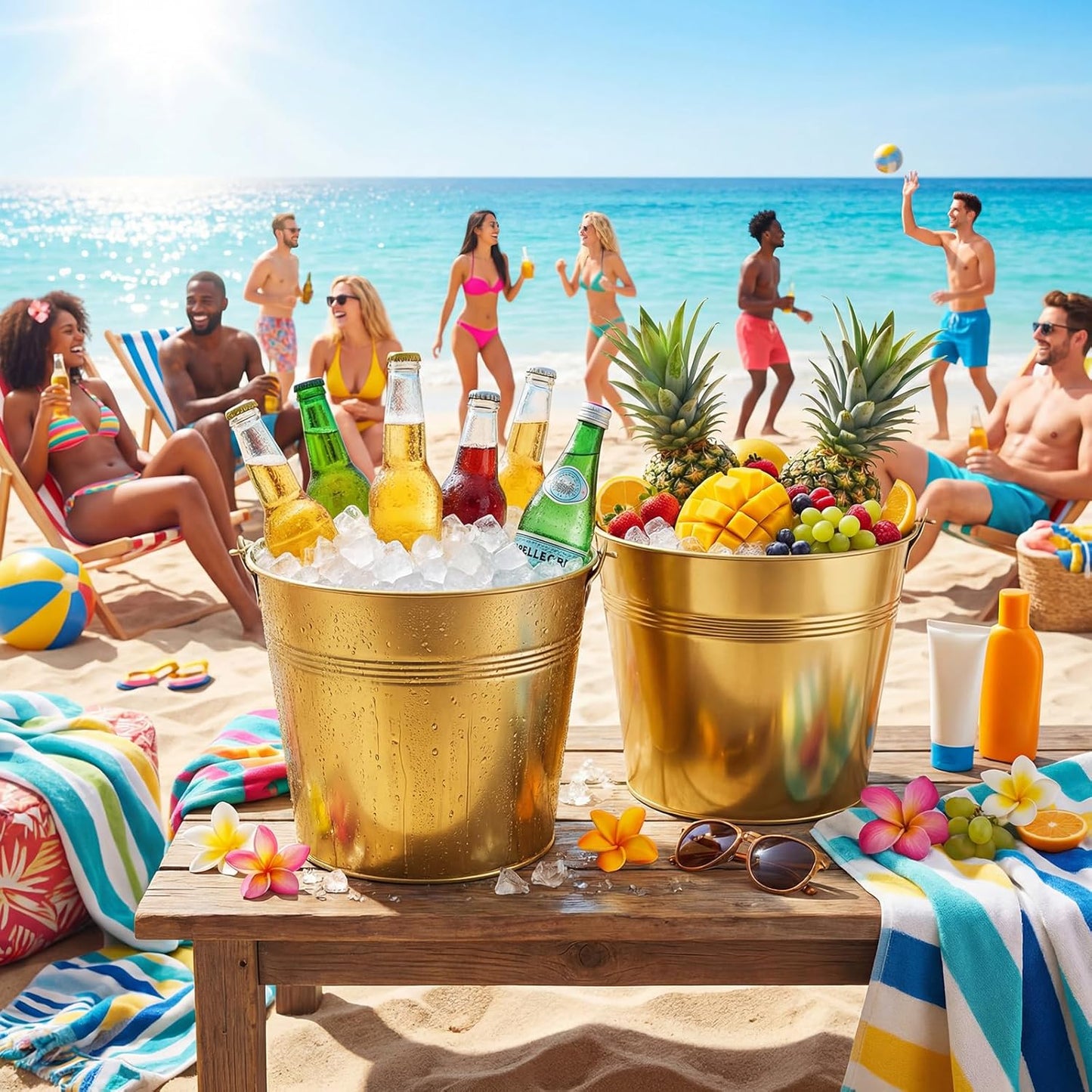 Didaey 24 Pcs Metal Beer Bucket Bulk Ice Bucket Ice Pails with Handle Champagne Soda Party Beverage Chiller for Summer Picnic Pool Wedding Party Supplies Wine Champagne Bar (7.1 x 6.5 x 5.1",Gold)