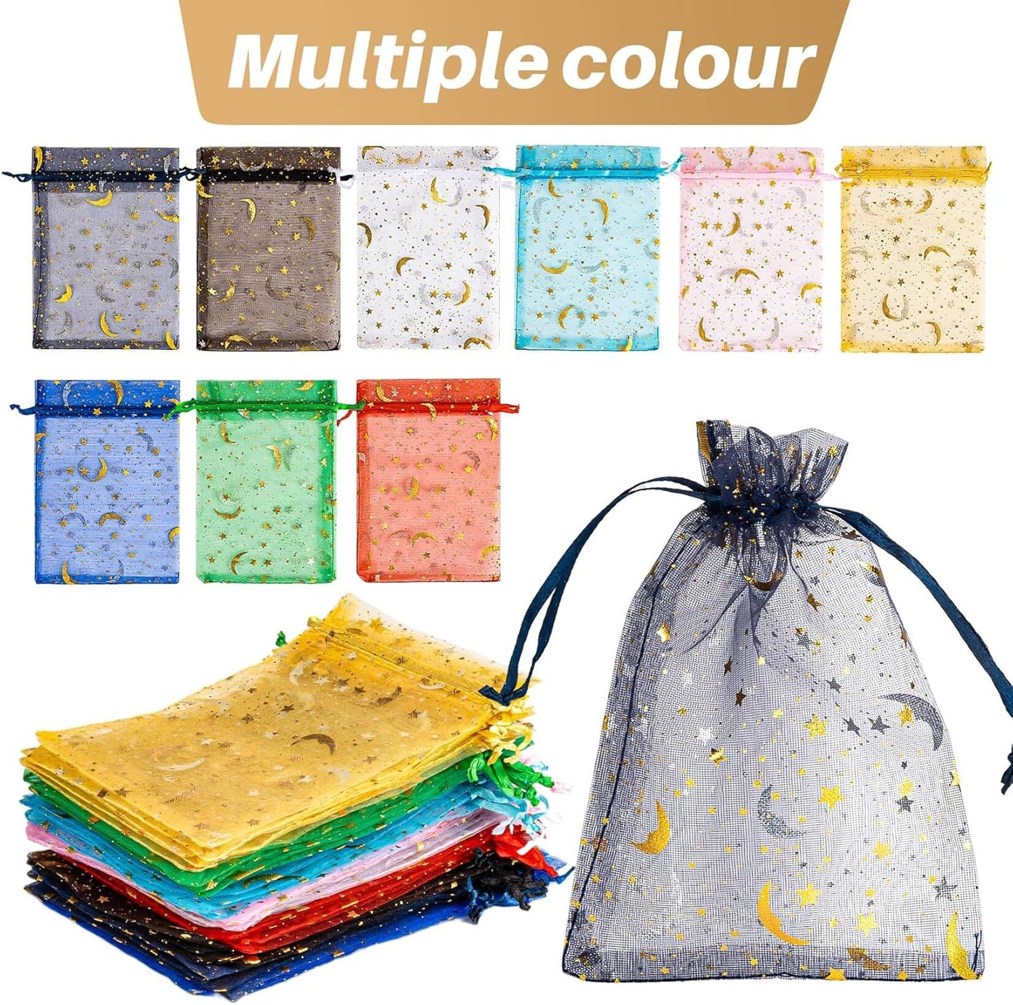 Sukh 100pcs Organza Bags 5''x7'' - White Sheer Mesh Drawstring Bags for Jewelry, Soap, Fruits, Candy, Small Gift Bags for Weddings, Valentine's Day, Mother's Day, Halloween, Thanksgiving, Christmas