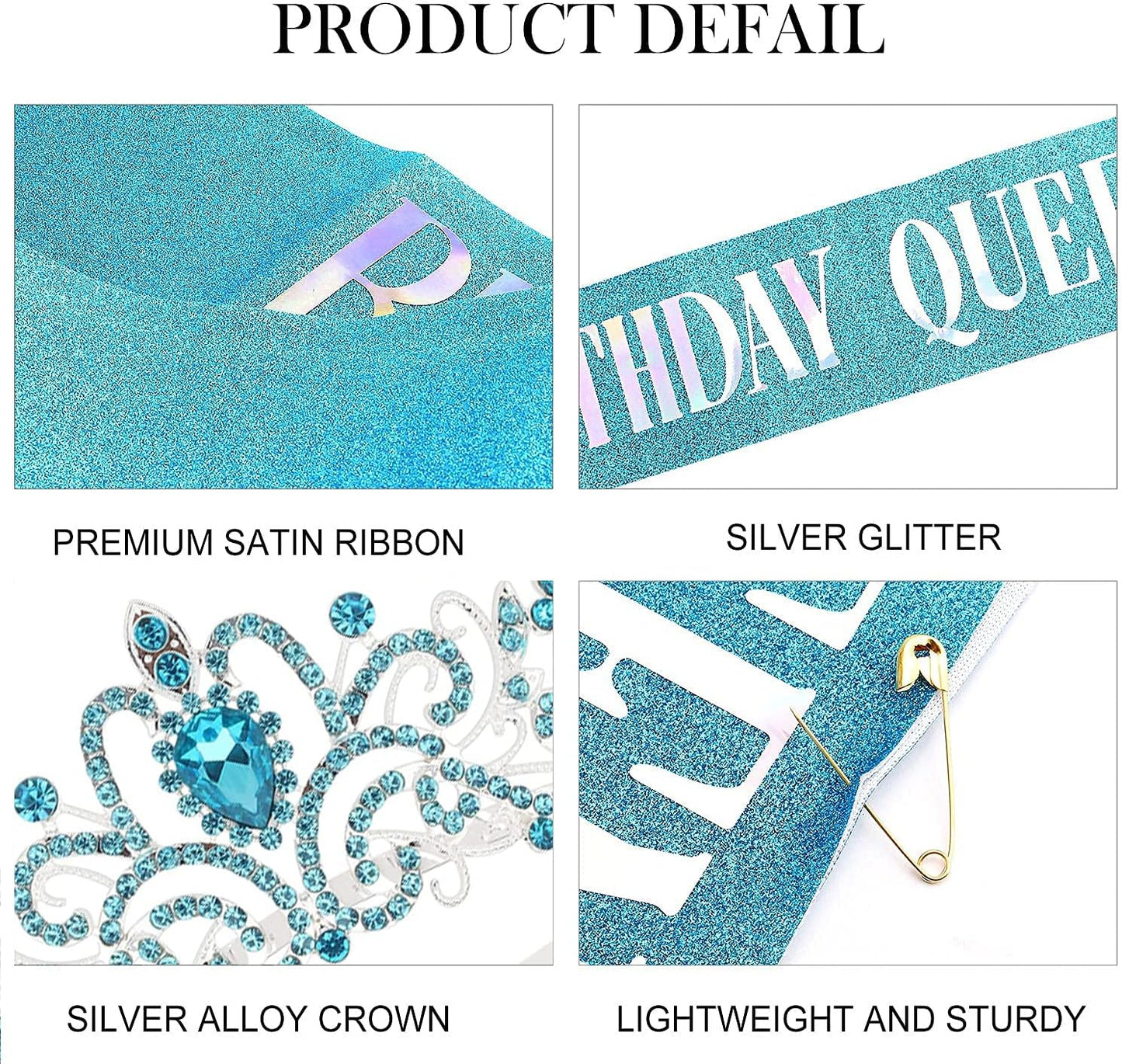 COCIDE Birthday Queen Sash & Rhinestone Tiara Set Gold Happy Birthday Crowns for Women Party Decoration Kit Rhinestone Headband for Women Glitter Crystal Hair Accessories for Cake Topper
