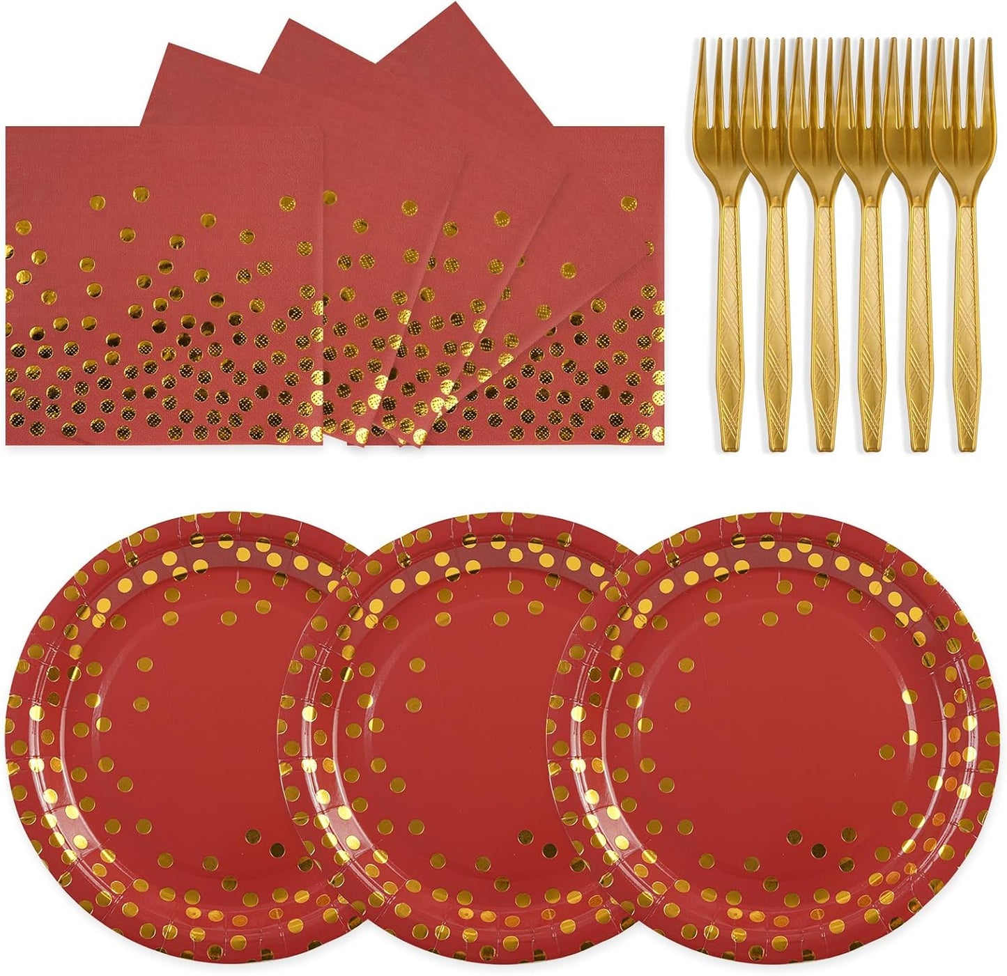 75PCS Paper Plates and Napkins Set - White and Gold Dot Disposable Party Dinnerware Includes Paper Plates, Napkins, Forks Decorations for 2026 New Year, Birthday, Wedding and Holiday, Serves 25