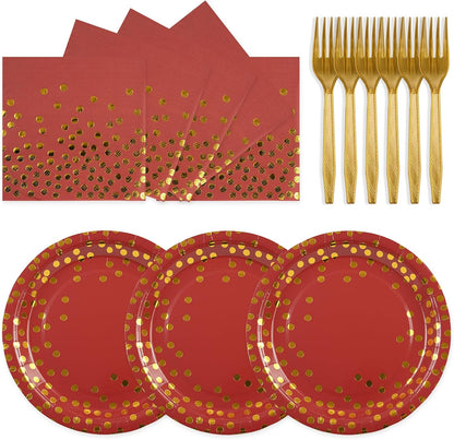 75PCS Paper Plates and Napkins Set - White and Gold Dot Disposable Party Dinnerware Includes Paper Plates, Napkins, Forks Decorations for 2026 New Year, Birthday, Wedding and Holiday, Serves 25
