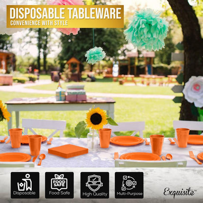 350 Pcs Black Plastic Plates For Party, Black Disposable Plates Set, 50 Of Each 9" Dinner Plate Set, 7" Dessert Plate, Cups, Napkins & Cutlery Plastic Dinnerware Set Exquisite