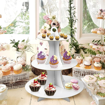 Soleebee 3-Tier Round Cupcake Stand, Cardboard Cupcake Tower, Dessert Cup Cake Stand Tower for Birthday Wedding Party Decoration, Cupcake Tier Stand 1 Set (Hot Pink)