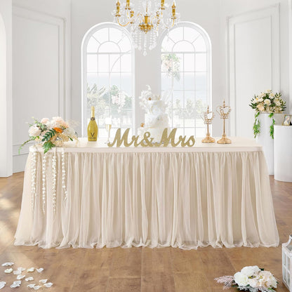 72inch Champagne Gold Tulle Table Skirts for Rectangle Round Tables, Gold Grim Ruffle Tulle Tutu Cloth Table Skirt 6ft for Wedding Birthday Party Cake Dessert Decor(No Top Cover)