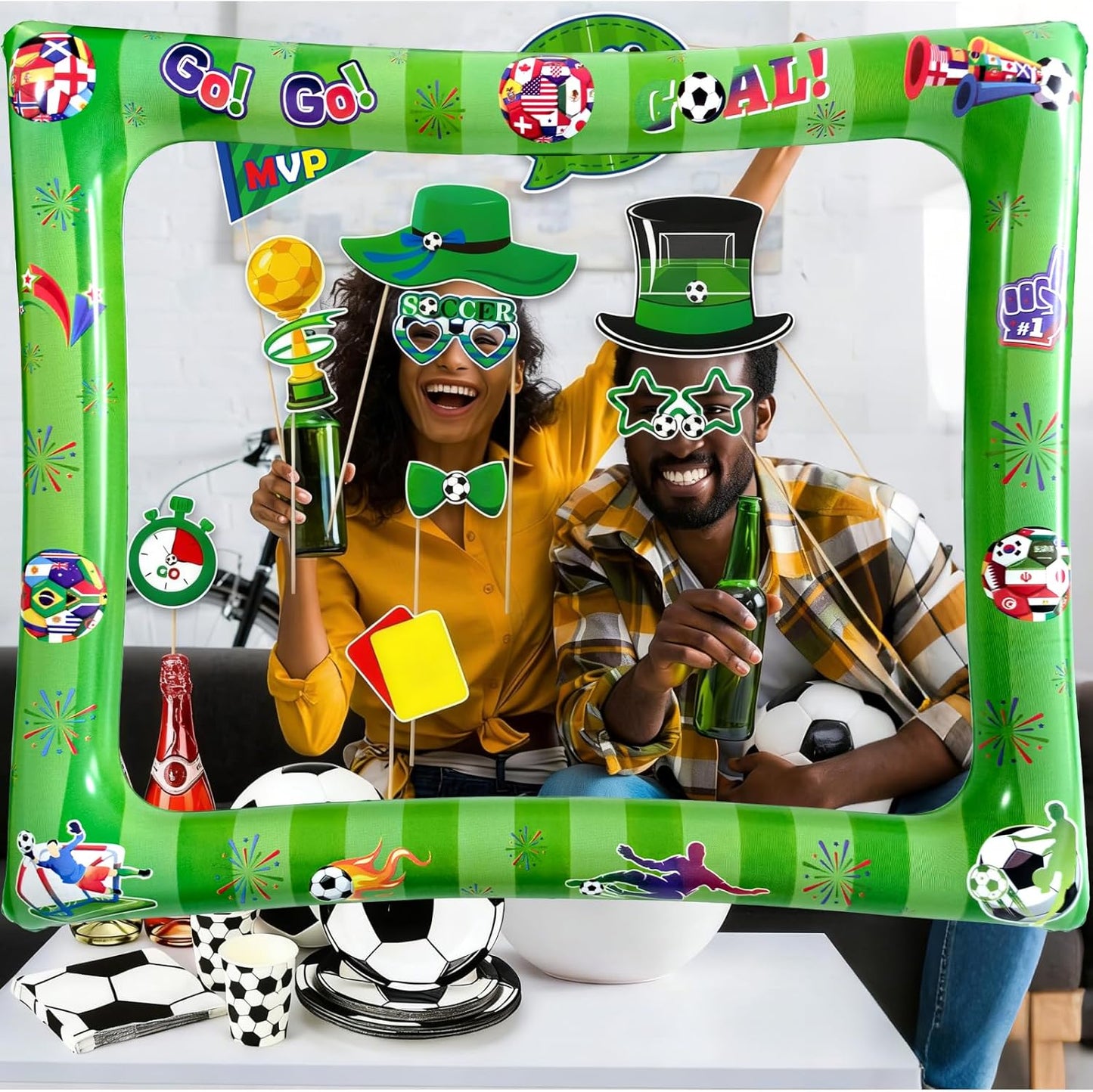 Hawaiian Photo Booth Props & Inflatable Frame, 30Pcs Luau Photobooth Props with Large Inflatable Inflatable Selfie Picture Frame for Summer Tropical Aloha Luau Party Selfie Supplies