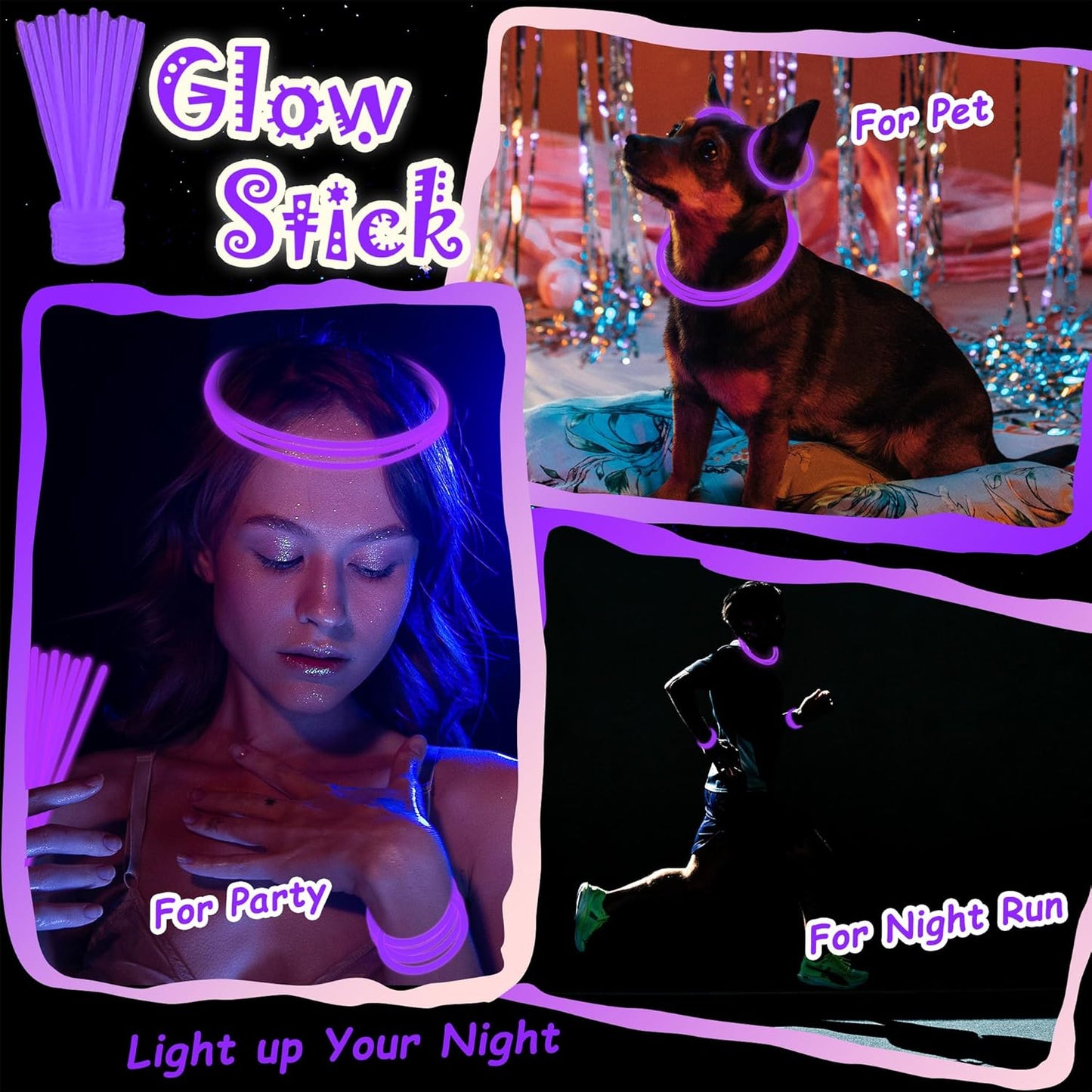 100 pk 8" Glow Sticks Bulk Party Favors, Light up Glow Necklaces & Bracelets in the Dark Party Supplies For Christmas Halloween 4th of July Birthday Neon Party (100 * Blue)
