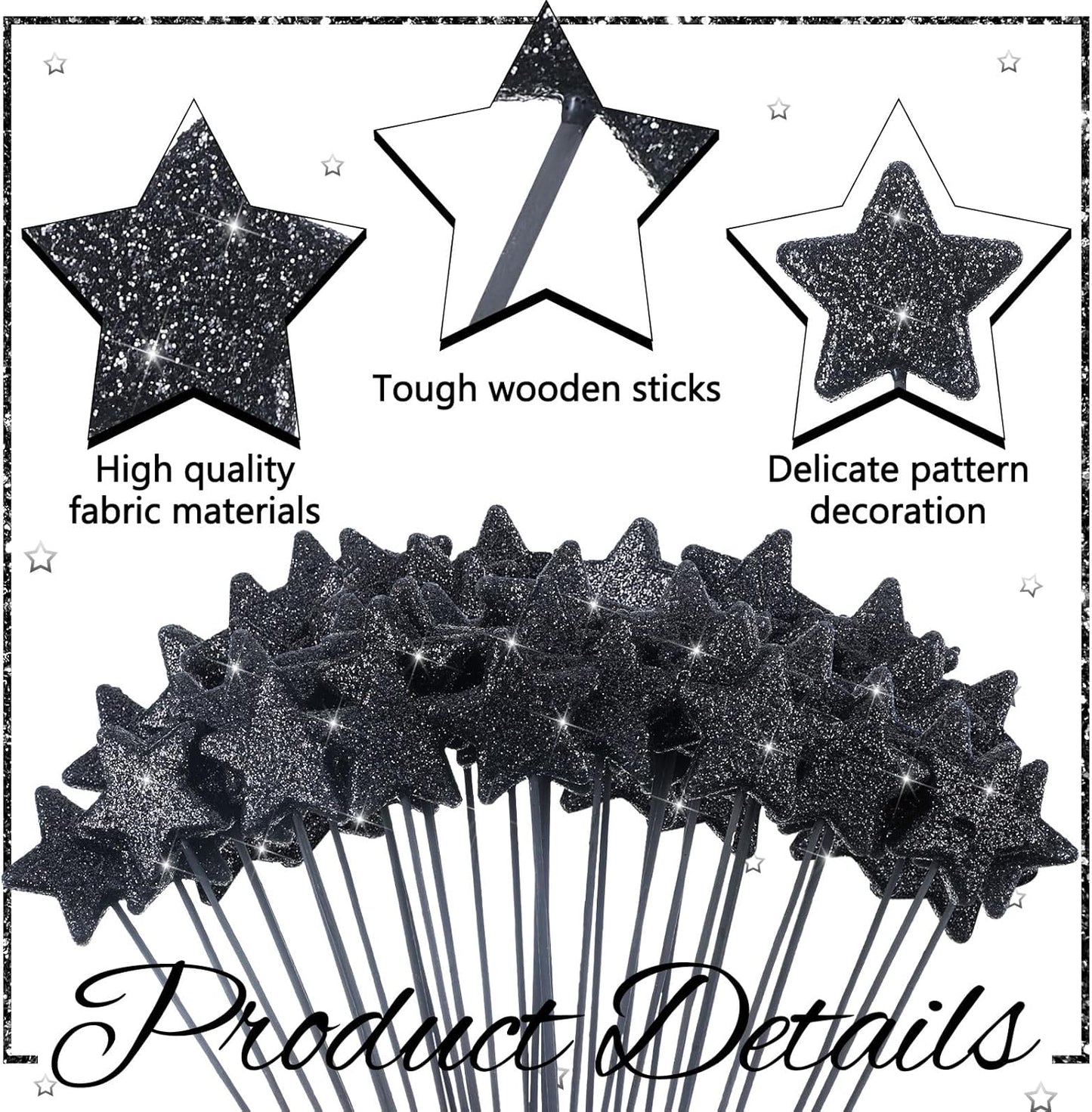 Suzile 60 Pcs Golden Star Floral Pick 8'' Star Centerpiece Table Decor Gold Glitter Craft Stick Sparkly Foam Stem for Floral Arrangement Wreath Wedding Bridal Baby Shower Birthday Stars Arrangement