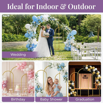 3 Pack Gold Metal Arch Backdrop Stand Set - 6FT, 5FT, 4FT Balloon Stand for Weddings Ceremony, Parties, and Baby Showers - Door Frame Backdrop Stand