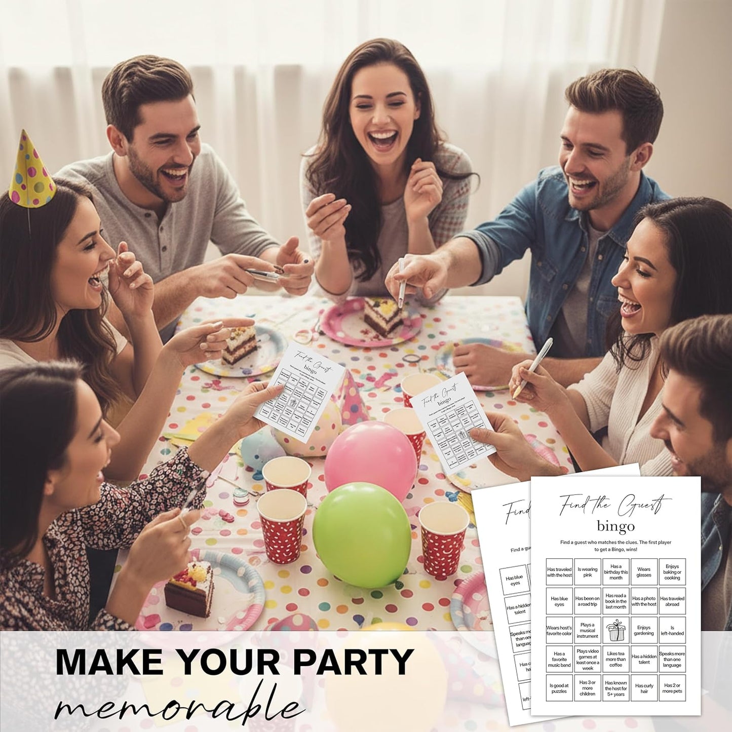 Find The Guest Bingo Cards – 25 Unique Cards, Icebreaker Party Games for Adults, Rustic Blush Pink Mingle Activity for Birthday Parties, Family Reunions, Office Events & Friendsgiving