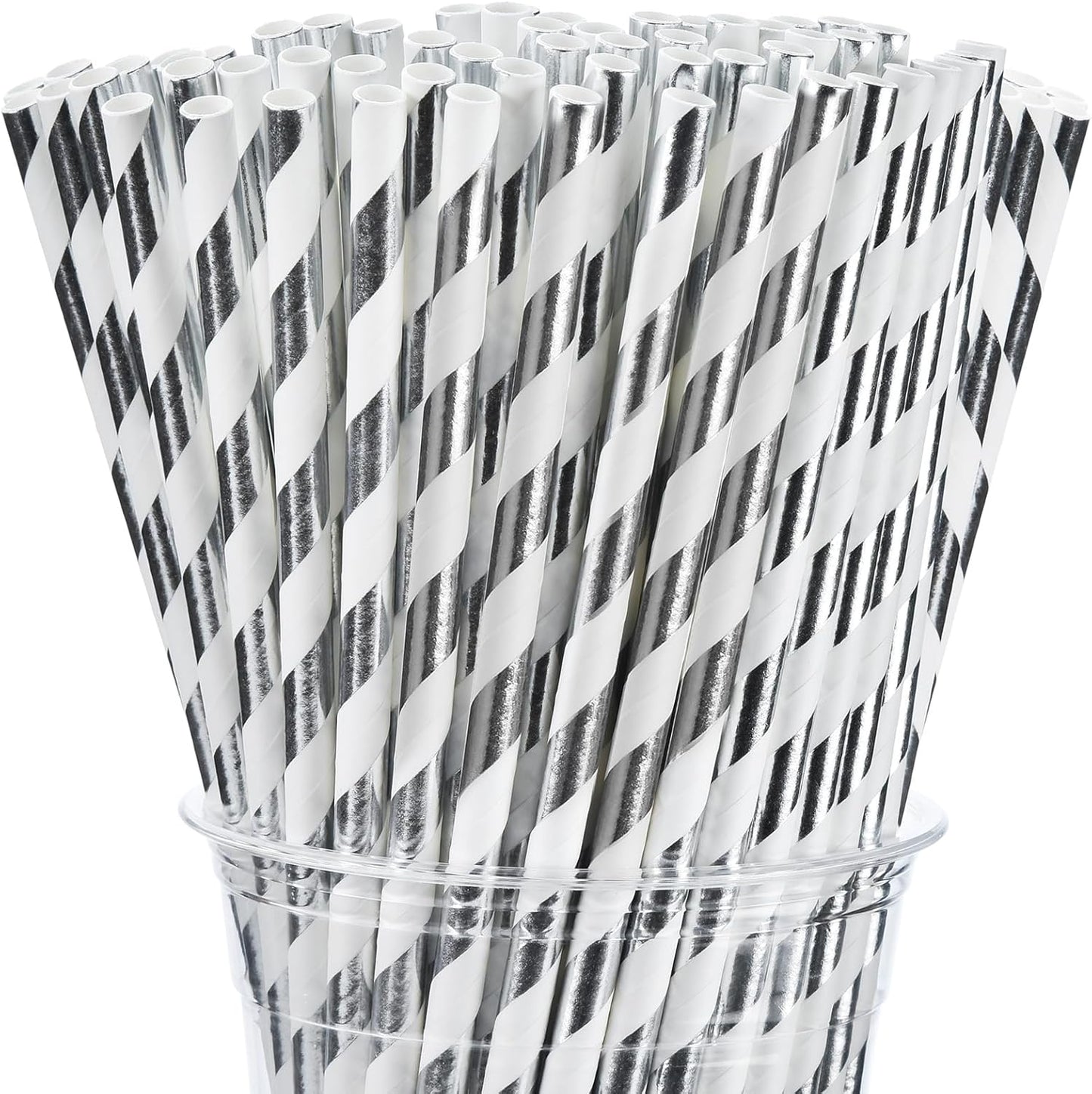 ALINK 100 White and Gold Striped Paper Straws, Biodegradable Disposable Drinking Straws for Birthday, Bridal/Baby Shower, Christmas, New Year, Party Decoration Supplies