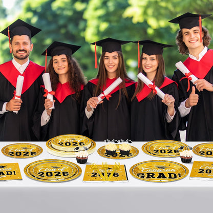 200Pcs Graduation Decorations 2026, Blue Graduation Plates and Napkins Party Supplies for 50 Guests, Disposable Grad Plates, Napkins, Dessert Plates and Forks for Grad Decor Wedding Birthday Supplies