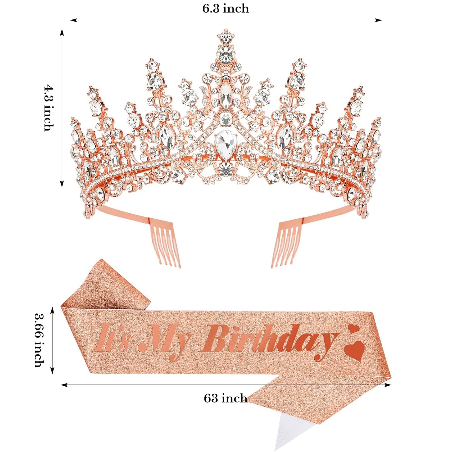 CURASA Birthday Tiara and Sash - Silver Birthday Crown for Women, Perfect for Parties and Celebrations