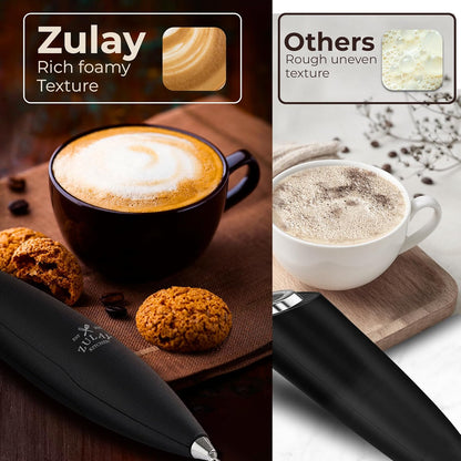 Zulay Kitchen Powerful Milk Frother Wand With Duracell Batteries - Ultra Fast Handheld Drink Mixer - Electric Whisk Foam Maker for Coffee, Lattes, Cappuccino & Matcha - Z1 Motor - Black - Colors A