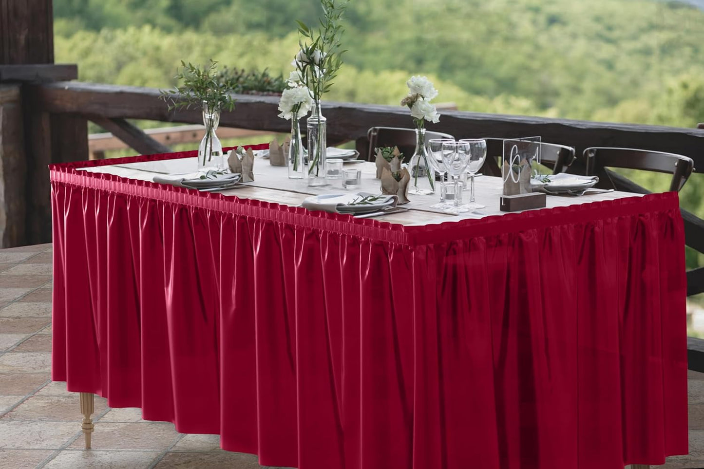 Exquisite Ruffle Table Skirt Pink 6 Pack 14 Ft Long Table Skirts for Rectangle Tables 6ft Plus or Round Tables Skirts with Adhesive Strip for Gender Reveal Decor & Happy Birthday Parties