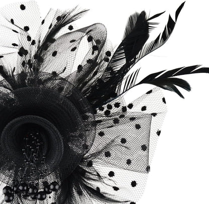 DRESHOW Fascinators Hat Flower Mesh Ribbons Feathers on a Headband and a Clip Tea Party Headwear for Girls and Women - Colors A