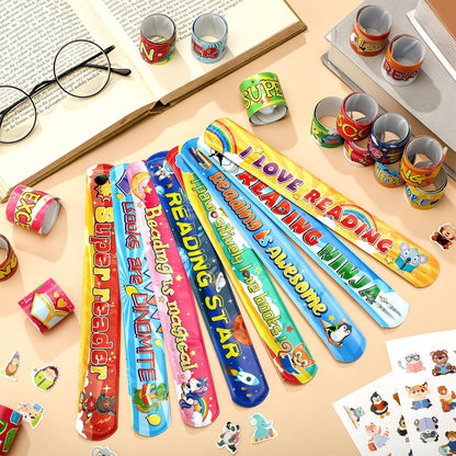 Sasylvia 320 Pcs Love to Read Slap Bracelets Party Favors for Bulk Include 120 Inspirational Read Bracelets with 200 Book Stickers for Rewards Awards Prize Gifts