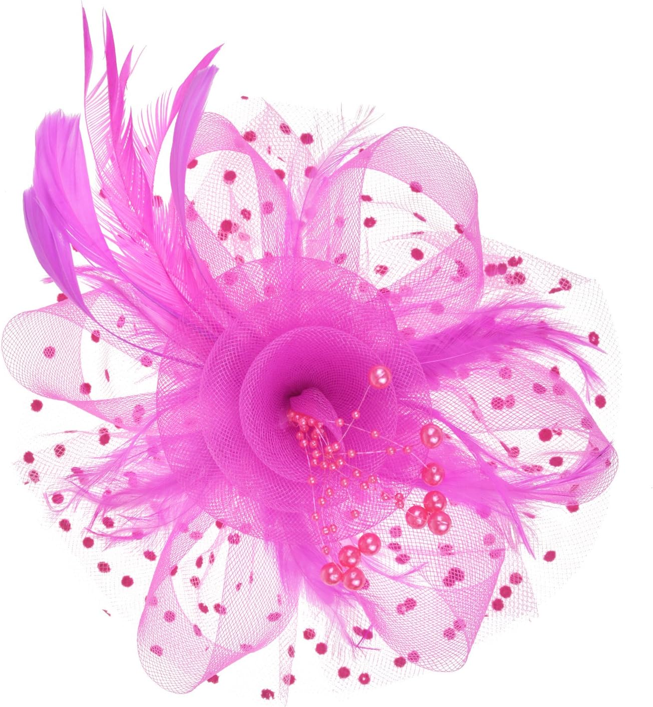 DRESHOW Fascinators Hat Flower Mesh Ribbons Feathers on a Headband and a Clip Tea Party Headwear for Girls and Women - Colors A