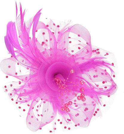 DRESHOW Fascinators Hat Flower Mesh Ribbons Feathers on a Headband and a Clip Tea Party Headwear for Girls and Women - Colors A