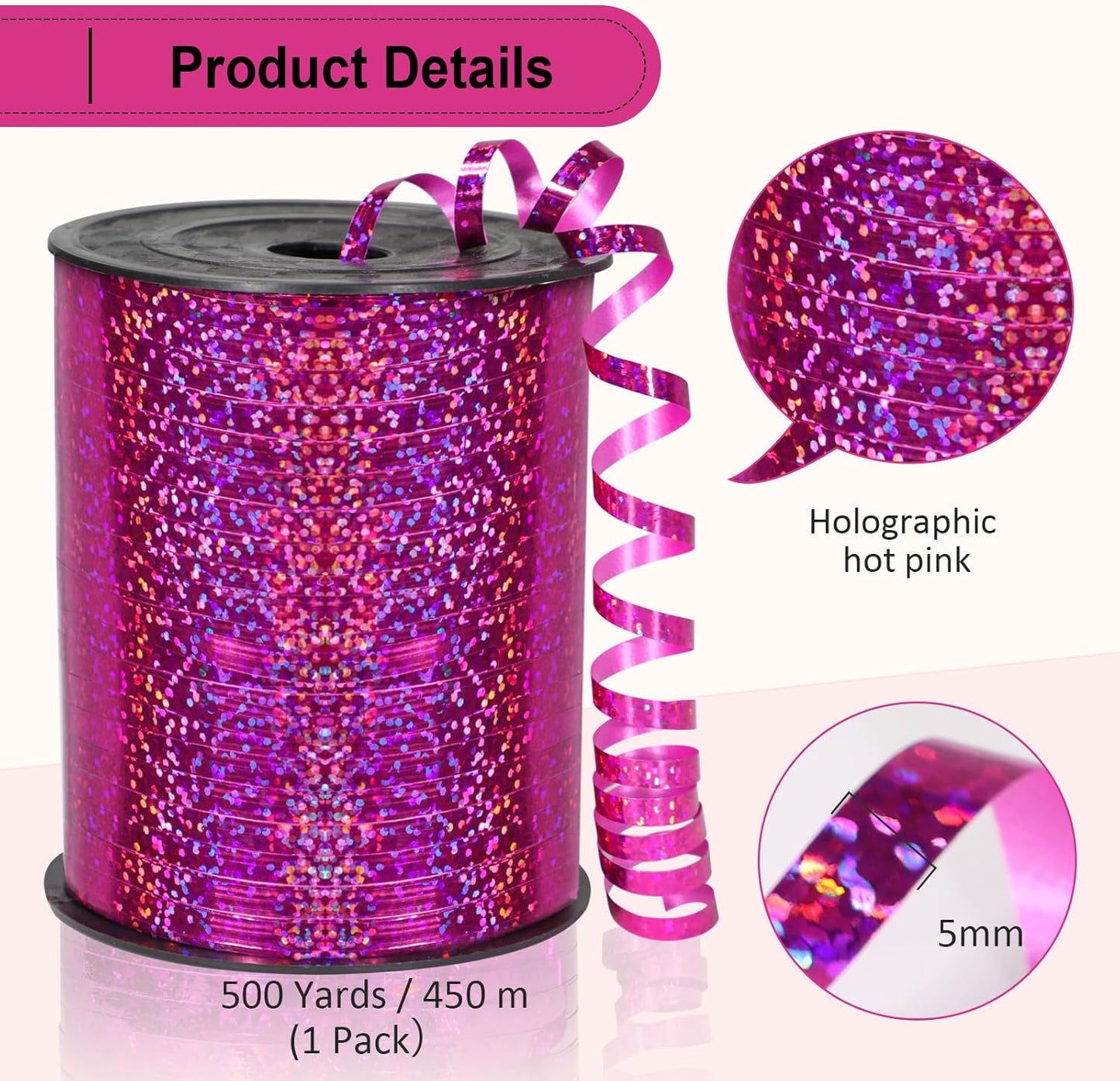Rose Gold Curling Ribbon - 500 Yard Shiny Metallic Curling Ribbon for Gift Wrapping, Balloons, Birthdays & Parties