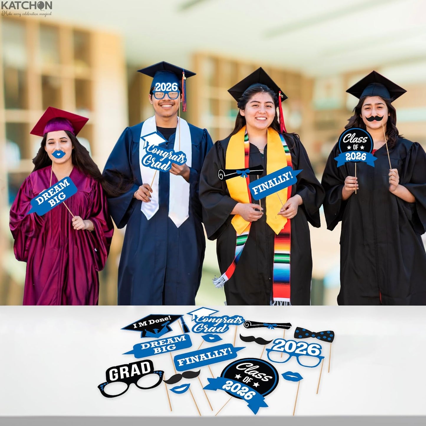 KatchOn, Graduation Photo Booth Props 2026 - Pack of 21 | 2026 Graduation Photo Props for Blue and White Graduation Decorations 2026 | Graduation Picture Props, 2026 Graduation Decorations