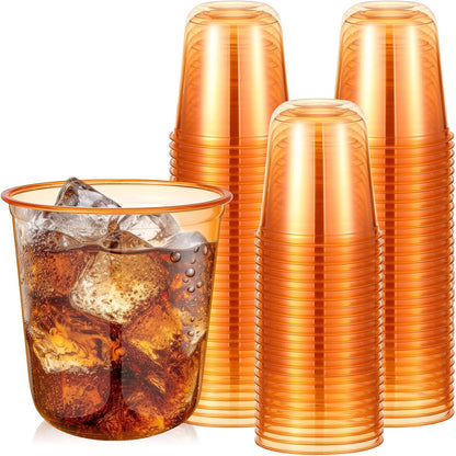 Ziliny 50 Pcs Disposable Stemless Glasses 12oz Crystal Plastic Wine Glasses Clear Classic Pet Cup for Meeting Weddings Birthdays Cocktail Christmas Party Supplies (Pink)