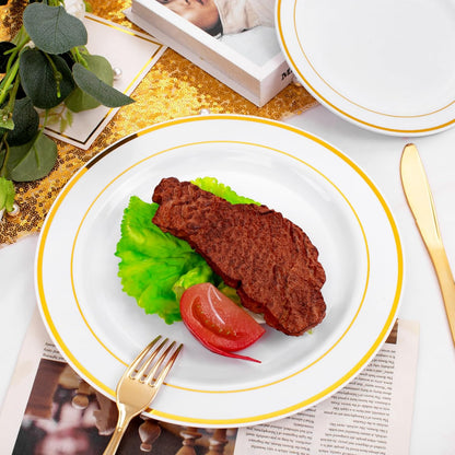 FLOWERCAT 60PCS White Plastic Plates - Heavy Duty White Disposable Plates for Mother's Day/Birthday Party/Wedding -serve for 30 guests Include 30PCS 10.25" & 30PCS 7.5" Plates for Party