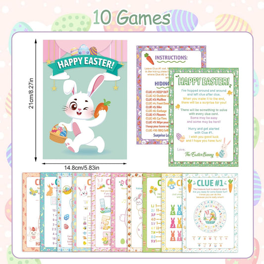 HOWAF 11pcs Outdoor Easter Hunt Clues Cards, Outdoor Easter Party Games Easter Scavenger Hunt with Friends, Family
