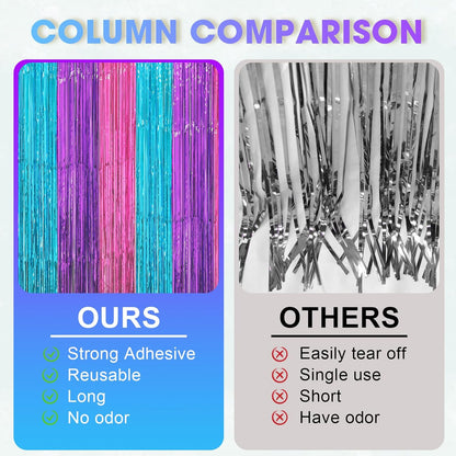 Voircoloria 3 Pack 3.3x8.2 Feet Gold Foil Fringe Backdrop Curtains, Tinsel Streamers, Fringe Backdrop for 2025 New Years Eve, Graduation, Birthday, Baby Shower, Gender Reveal, Disco Party - Colors B