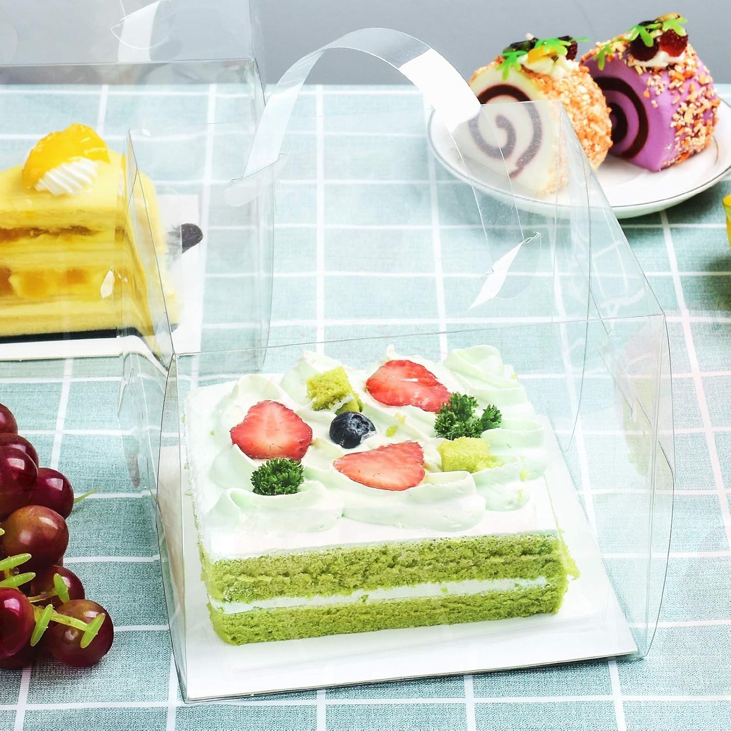 BURLIHOME 25Pcs Clear Cake Box,5x5x4Inch Bakery Boxes with Handle,Party Favor Boxes Ideal for Pie Cookie Candy, Pastry Boxes for Birthday Wedding