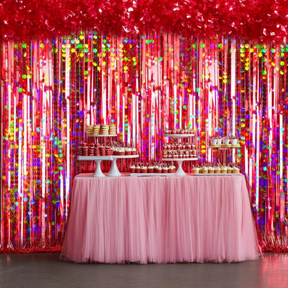 4 Packs Silver Foil Fringe Curtain, Silver Glitter Metallic Tinsel Backdrop for Birthday, Wedding, Baby Shower, Bachelorette, 70s 80s 90s Theme Disco Party, Iridescent Party Decorations Supplies