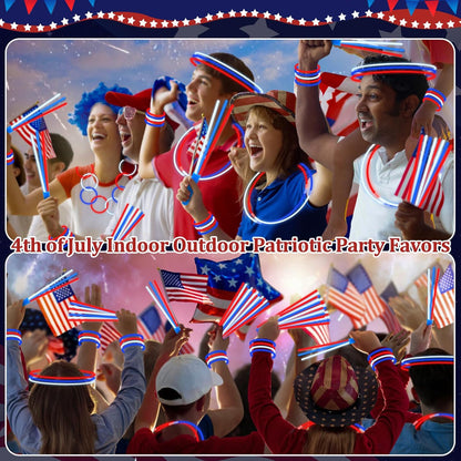 100 Pcs 4th of July Party Favors Glow Sticks with Connectors,Patriotic Glow Stick Red White Blue 3 in 1 Glow Bracelets and Necklaces 4th of July Accessories for Independence Day 250th Anniversary