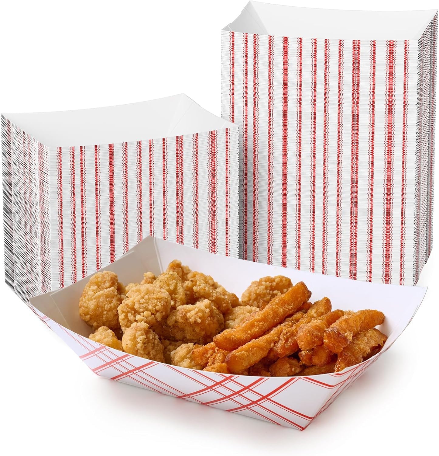 ECOLipak 100 Pack 3lb Paper Food Tray Red, Disposable Paper Boats, Food Holder Trays, Serving Boats for Taco Nacho Hot Dog Snack Fries Dessert Popcorn Sauce